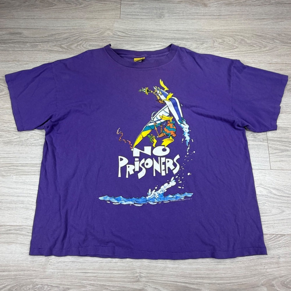 Vintage 1994 Duck Head No Prisoners Surfing T-Shirt Mens XL Purple Made in USA